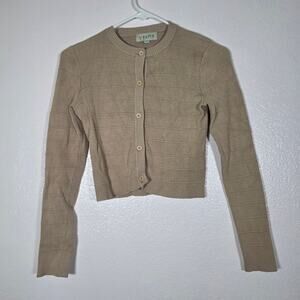 VAARA Ribbed Cropped Button Cardigan Beige XS Viscose Blend Womens